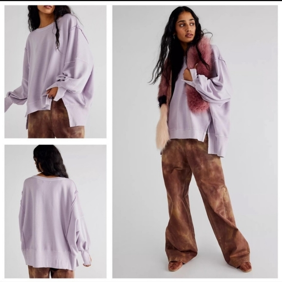 NWT FREE PEOPLE GREEN Adventure CAMDEN OVERSIZED PULLOVER Sweatshirt We The Free - Picture 6 of 14